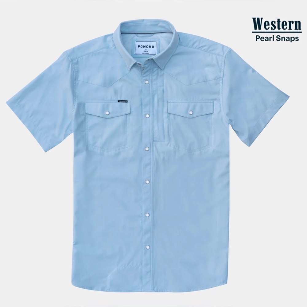 Poncho Western Pearl Snaps Men's Shirt - Blue Regular Fit Large - NWT